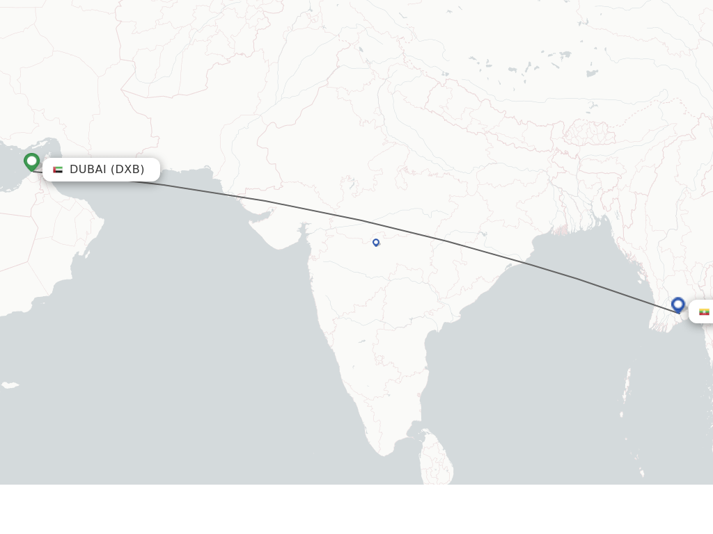 Direct (nonstop) flights from Dubai to Yangon schedules
