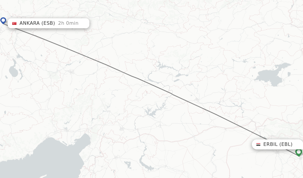 Direct (nonstop) flights from Erbil to Ankara schedules