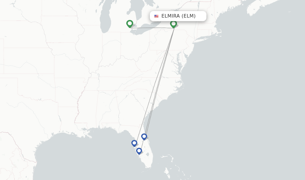 Direct (nonstop) flights from Elmira Corning Rgnl (ELM)