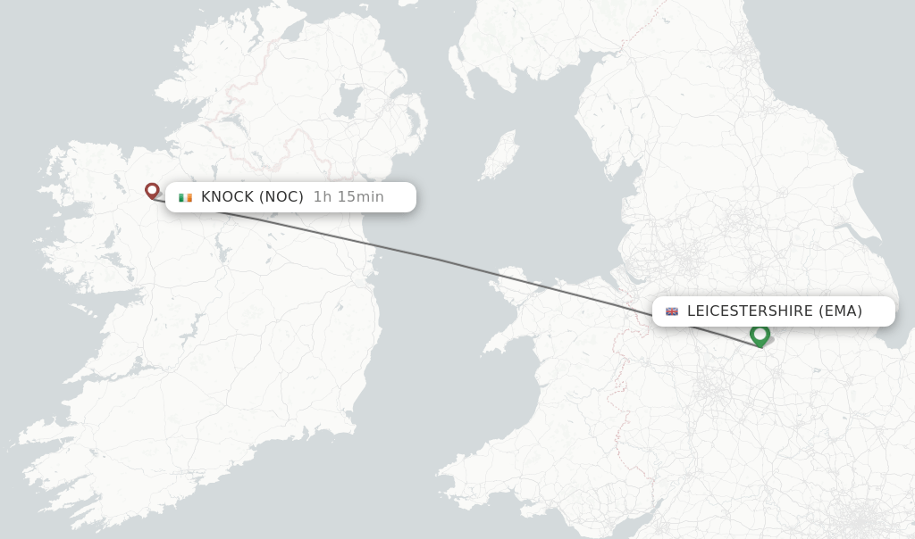 Direct (nonstop) flights from Leicestershire to Knock schedules