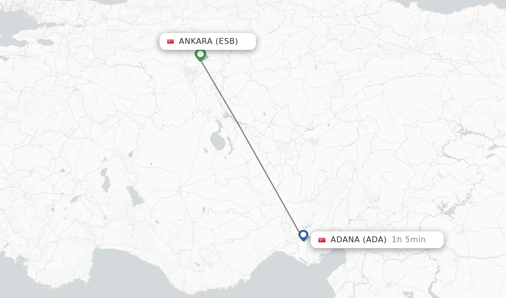 Direct (nonstop) flights from Ankara to Adana schedules
