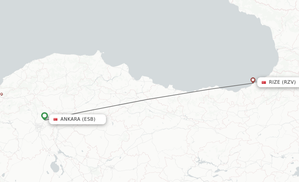 Direct (nonstop) flights from Ankara to Rize schedules