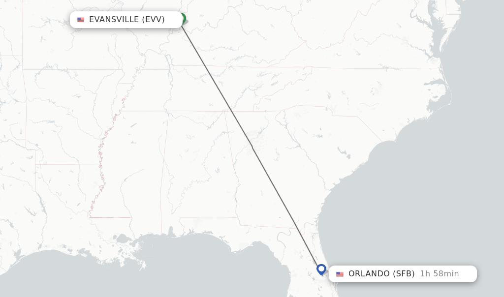 Direct (nonstop) flights from Evansville to Orlando schedules