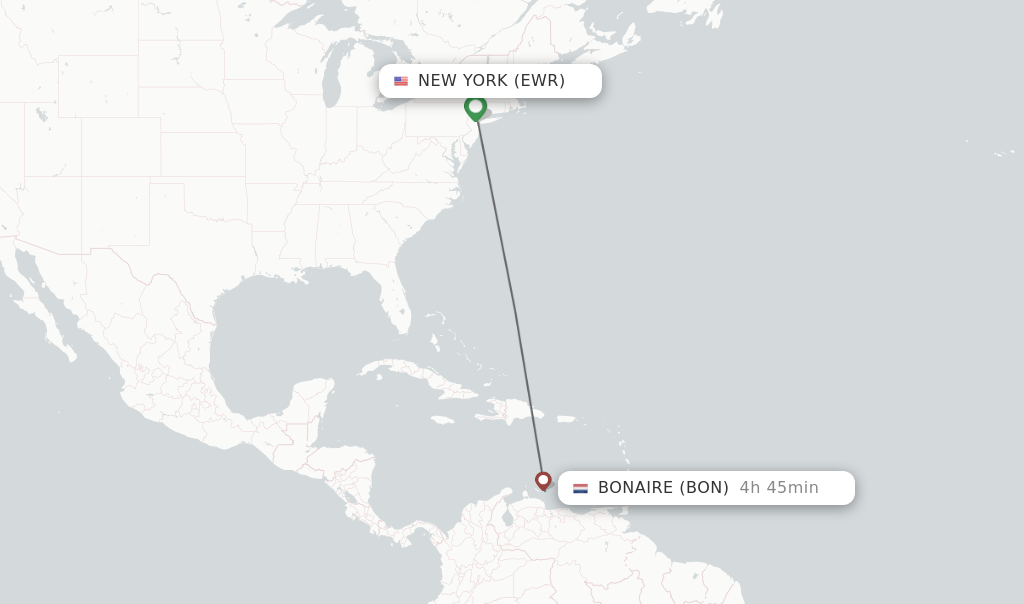 Direct (nonstop) flights from New York to Bonaire schedules