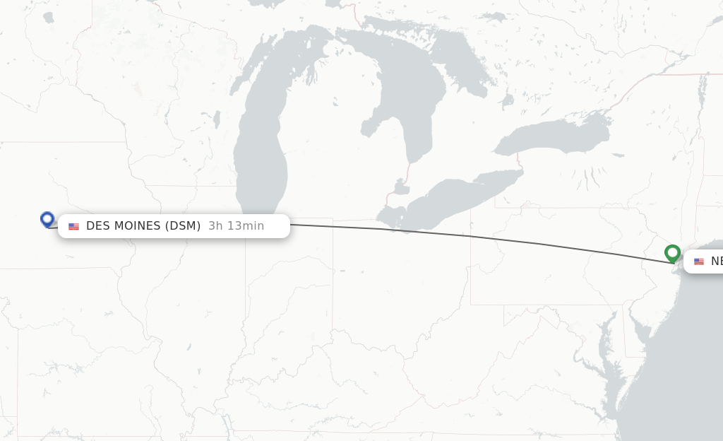 Direct (nonstop) flights from New York to Des Moines schedules