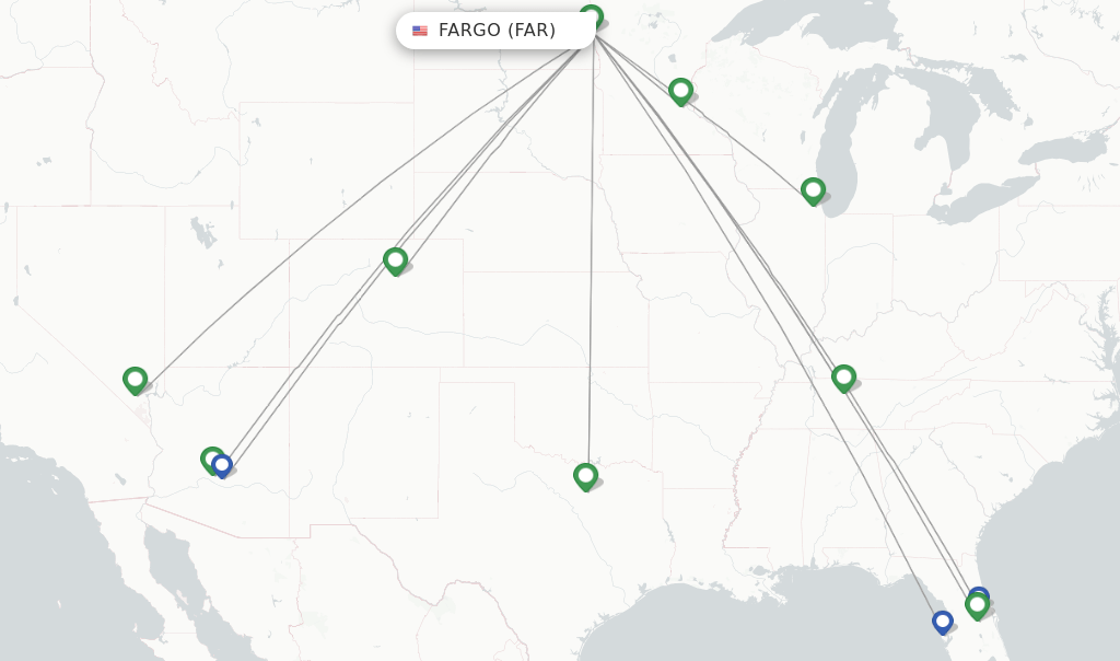 Direct (nonstop) flights from Fargo, Hector (FAR)
