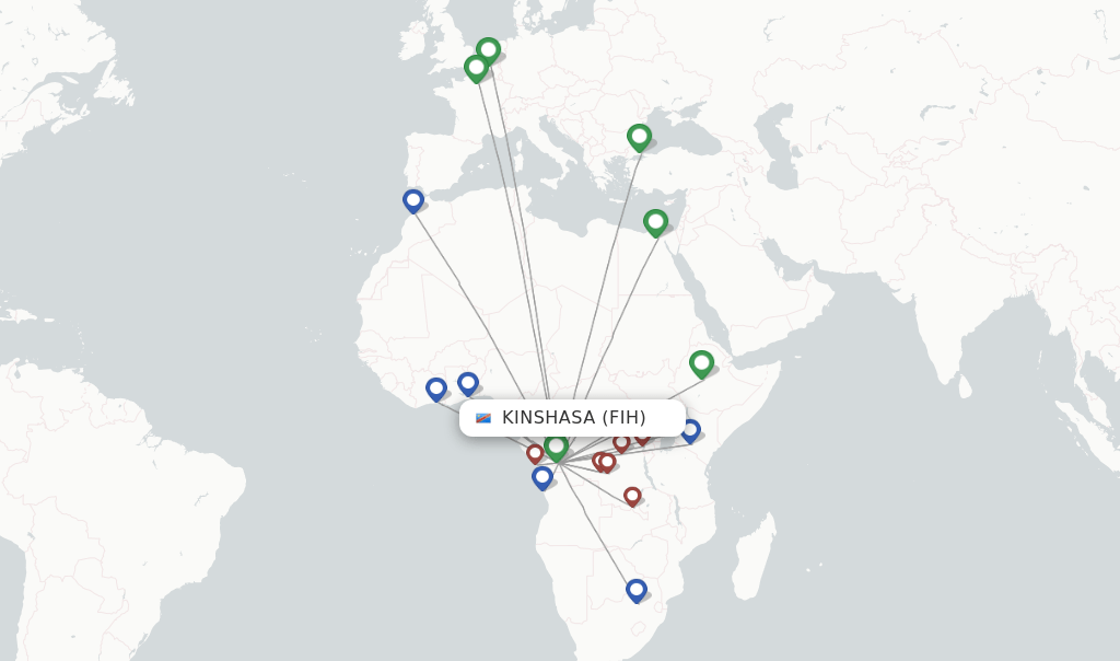 Direct (nonstop) flights from Kinshasa to Juba schedules
