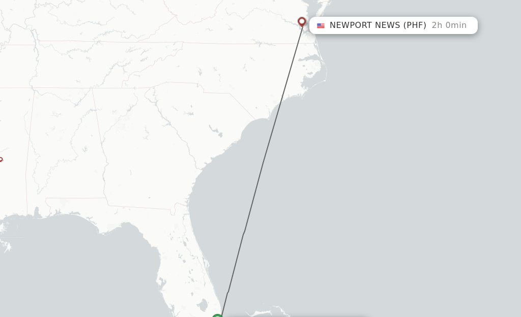 Direct (nonstop) flights from Fort Lauderdale to Newport News