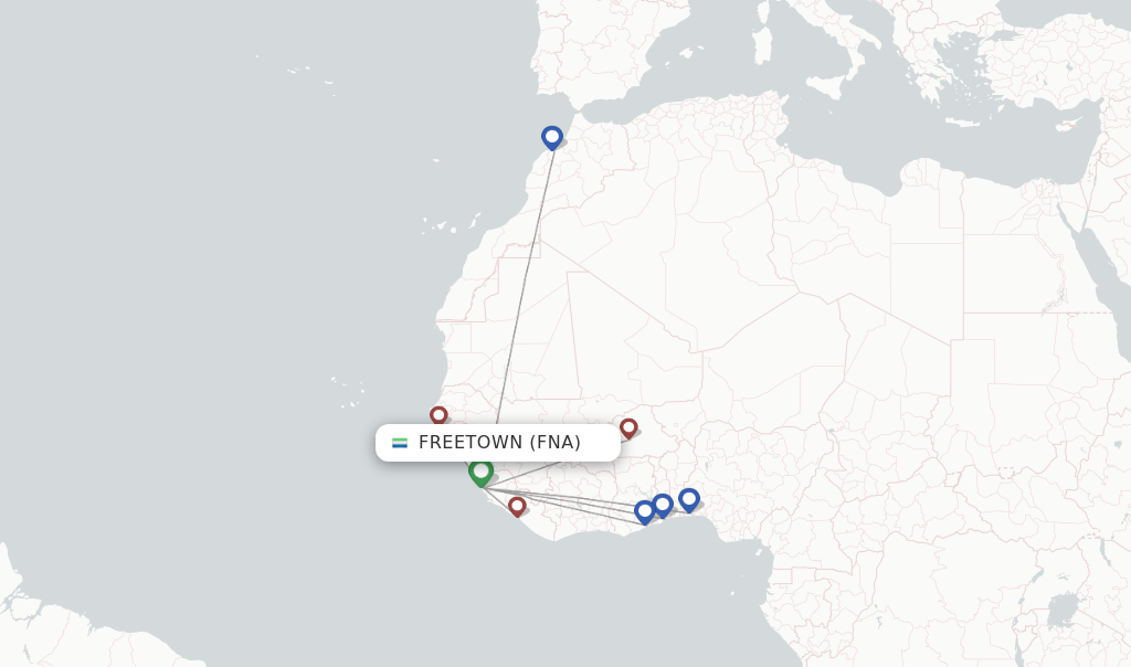 Direct (nonstop) flights from Freetown Lungi (FNA)