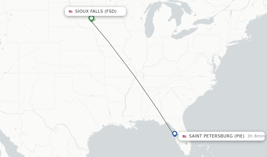 Direct (nonstop) flights from Sioux Falls to Saint Petersburg
