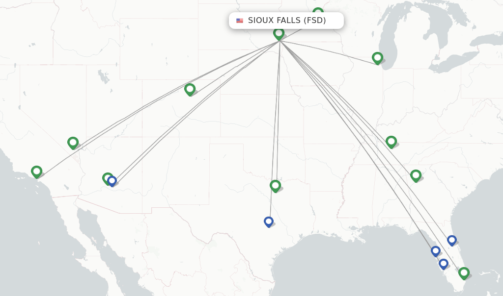 Direct (nonstop) flights from Sioux Falls (FSD)
