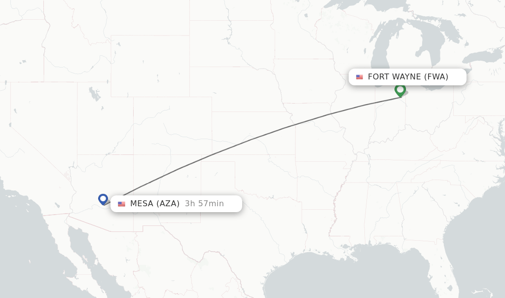 Direct (nonstop) flights from Fort Wayne to Mesa schedules