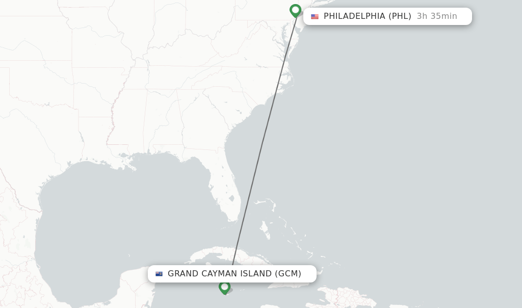 Direct (nonstop) flights from Grand Cayman Island to Philadelphia