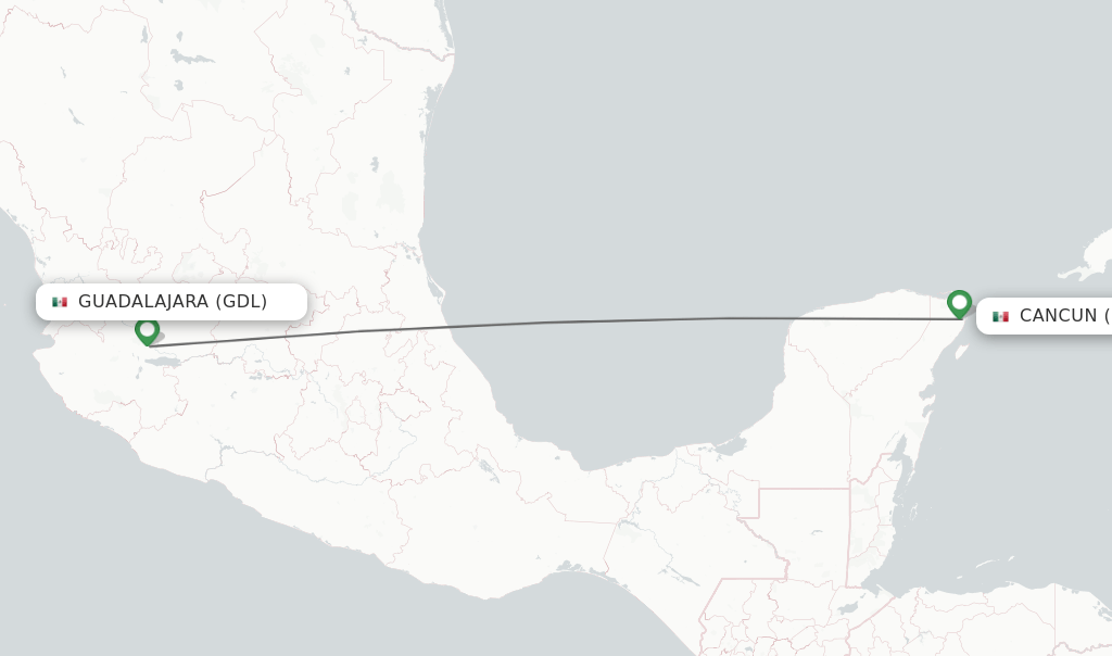 Direct (nonstop) flights from Guadalajara to Cancun schedules