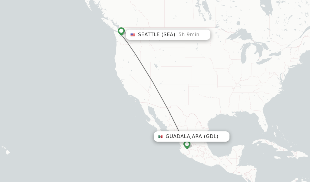 Direct (nonstop) flights from Guadalajara to Seattle schedules