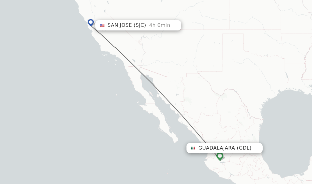 Direct (nonstop) flights from Guadalajara to San Jose schedules