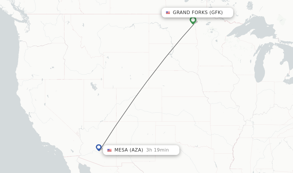 Direct (nonstop) flights from Grand Forks to Mesa schedules
