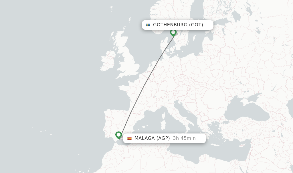 Direct (nonstop) flights from Gothenburg to Malaga schedules