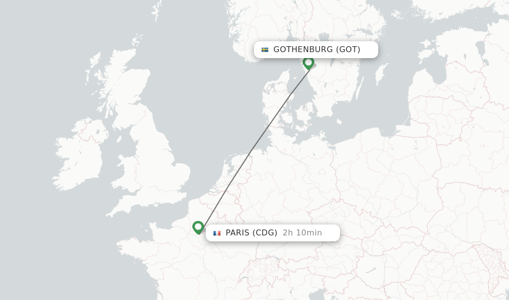 Direct (nonstop) flights from Gothenburg to Paris schedules
