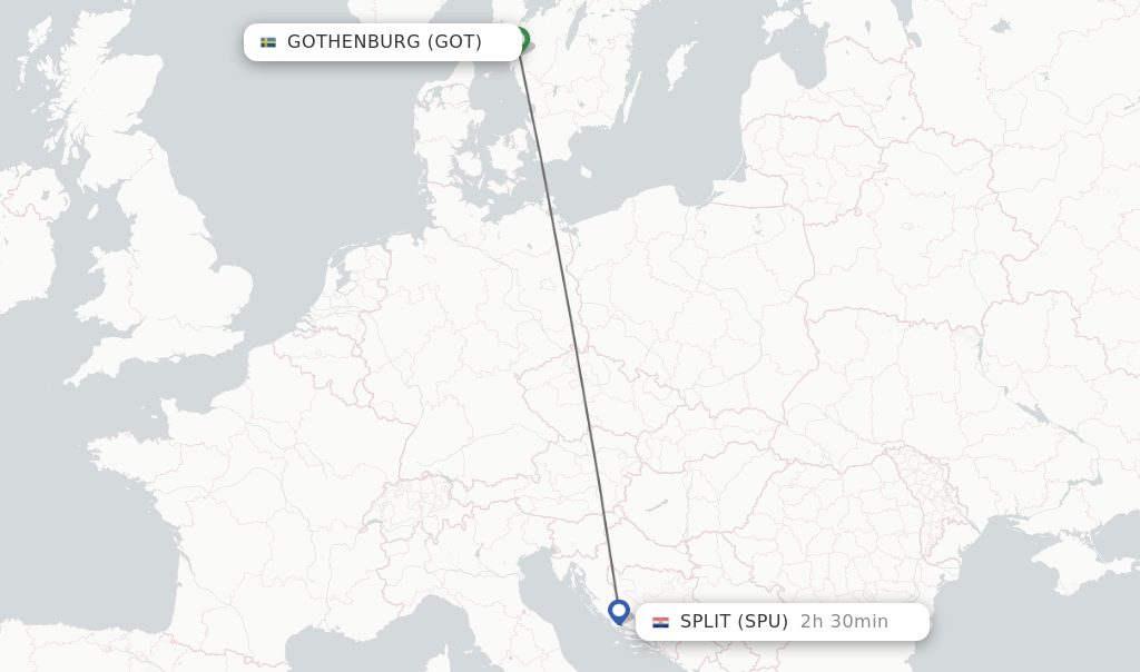 Direct (nonstop) flights from Gothenburg to Split schedules