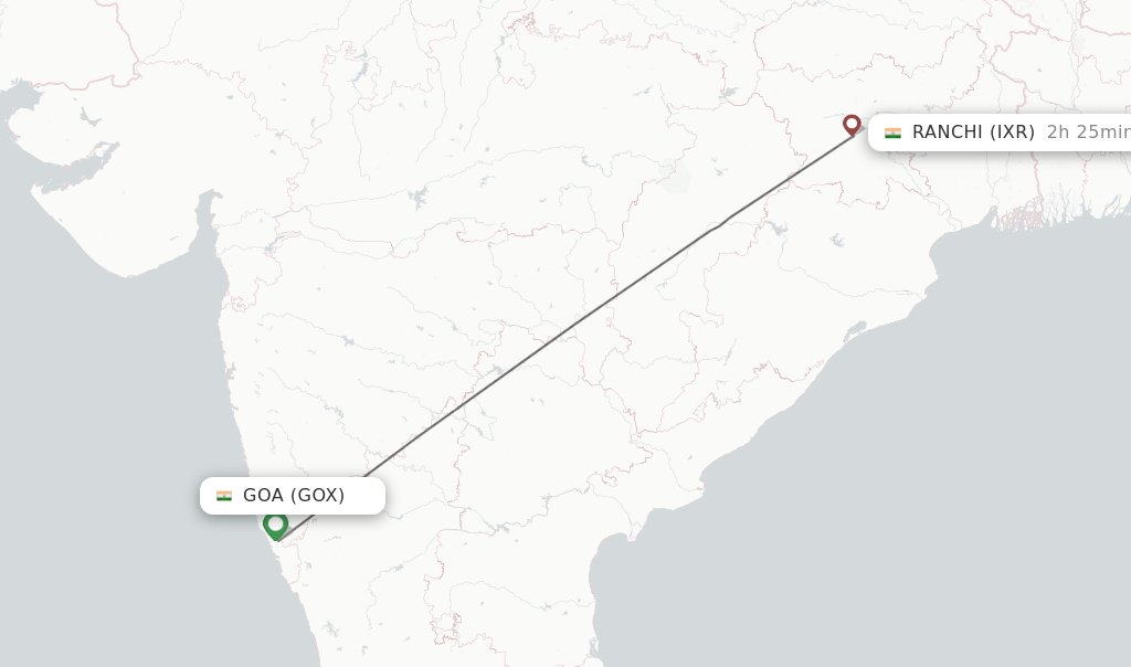 Direct (nonstop) flights from Goa to Ranchi schedules