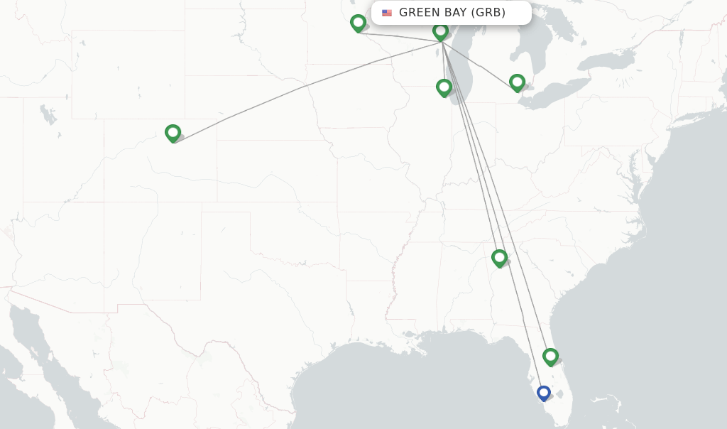 Direct (nonstop) flights from Green Bay, Austin Straubel (GRB