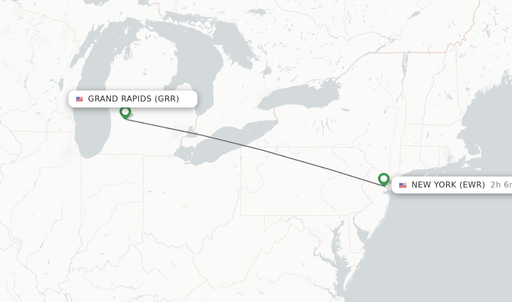 Direct (nonstop) flights from Grand Rapids to New York schedules