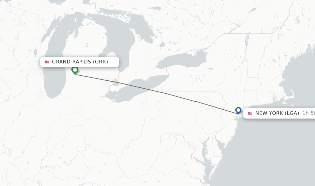 Direct (nonstop) flights from Grand Rapids to New York schedules