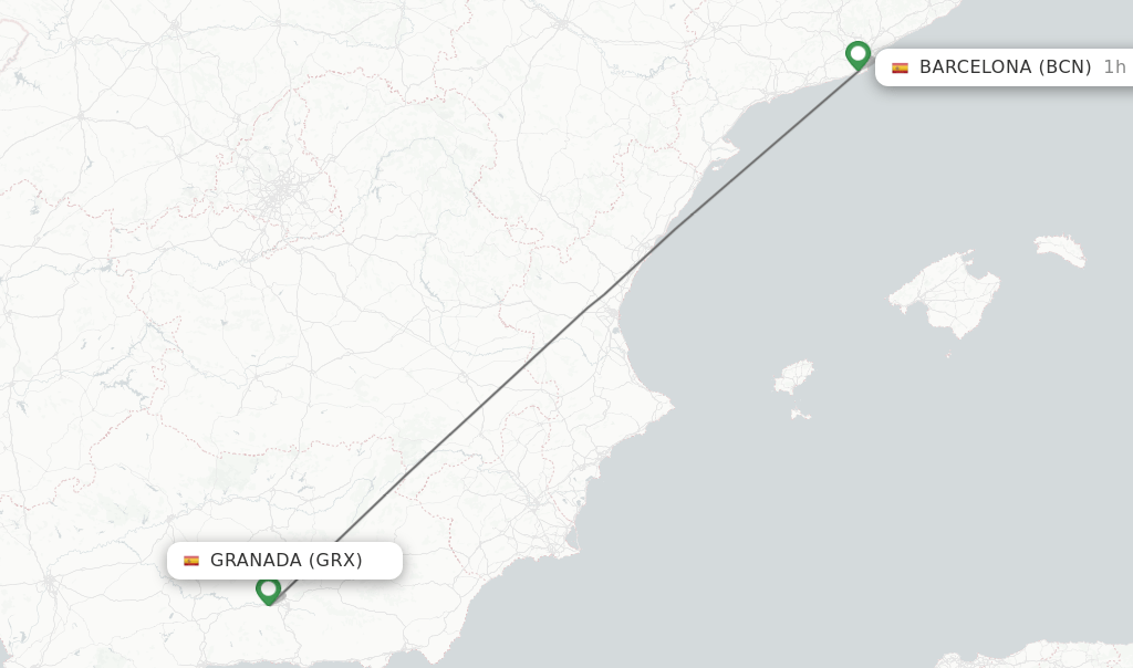 Direct (nonstop) flights from Granada to Barcelona schedules