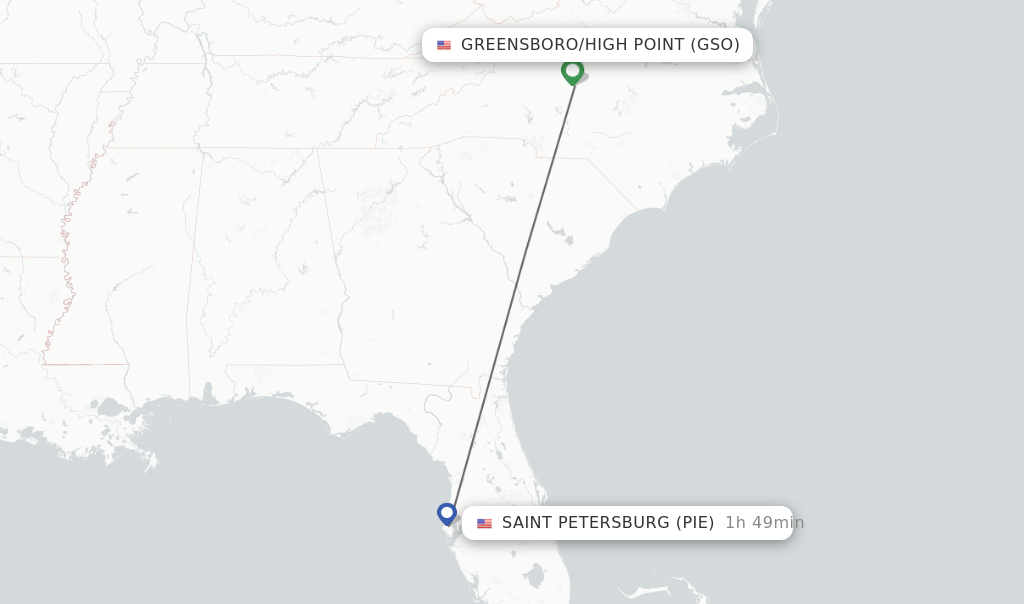 Direct (nonstop) flights from Greensboro/High Point to Saint