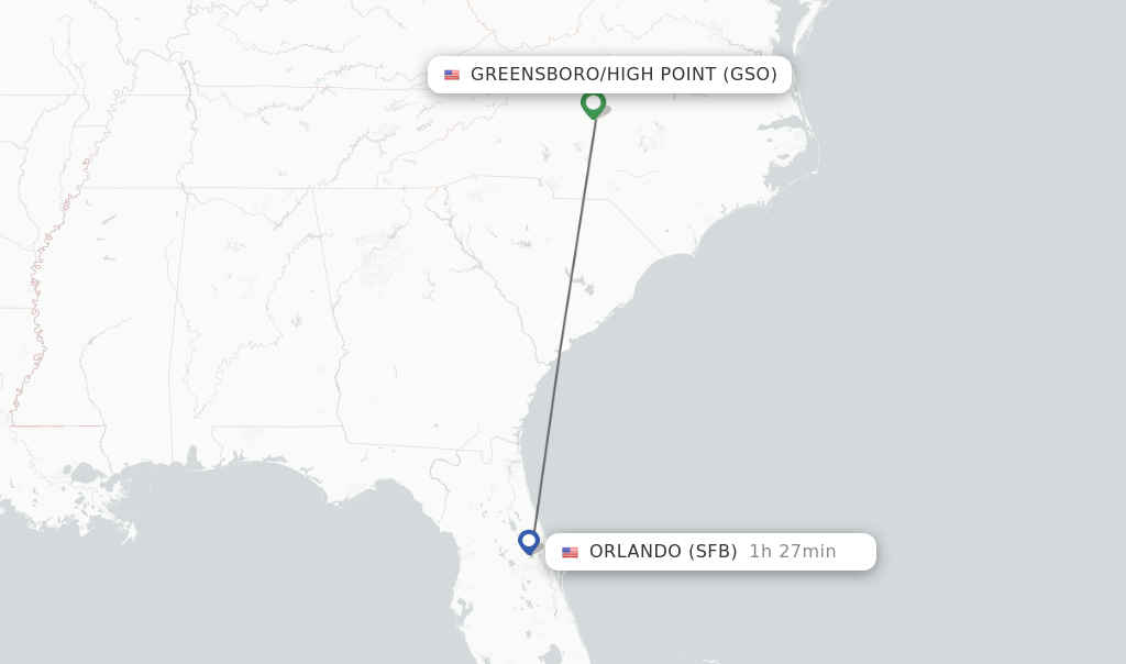 Direct (nonstop) flights from Greensboro/High Point to Orlando