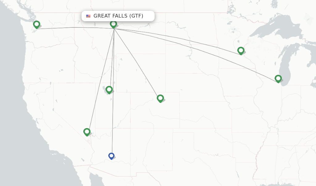 Direct (nonstop) flights from Great Falls (GTF)