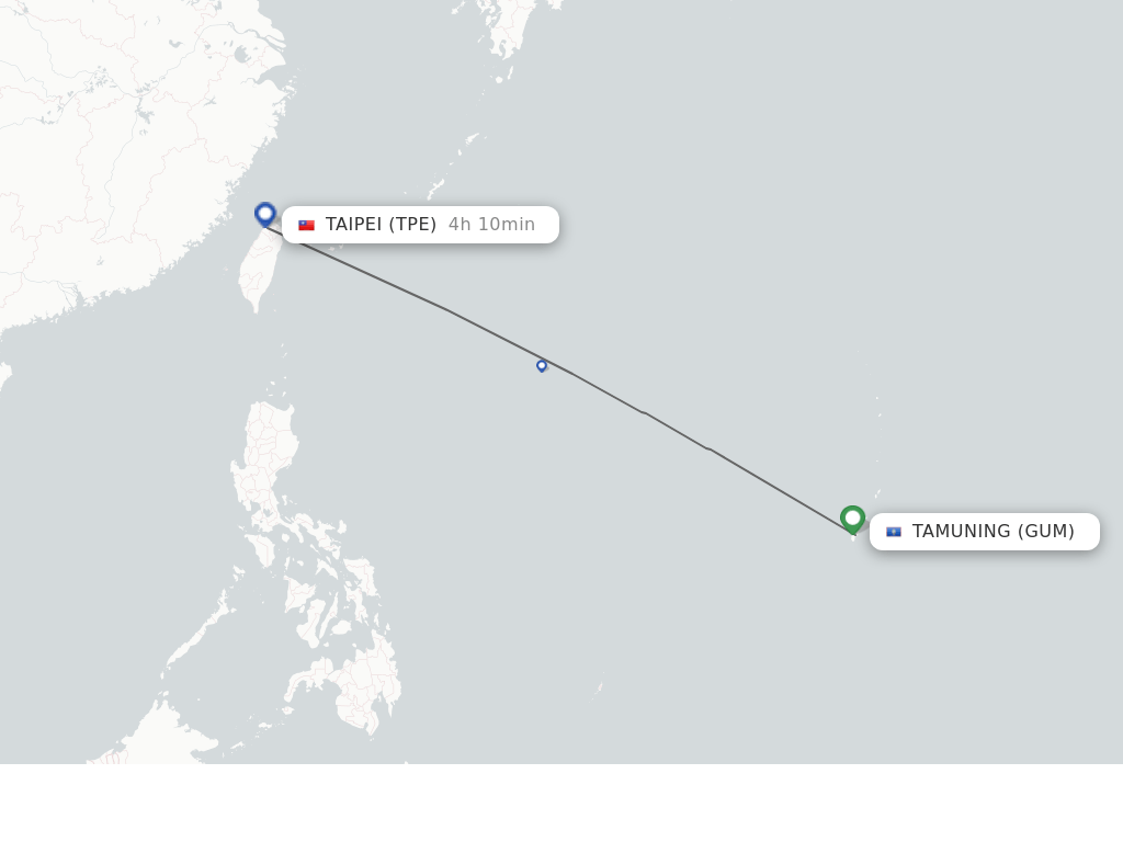 Direct (nonstop) flights from Guam to Taipei schedules
