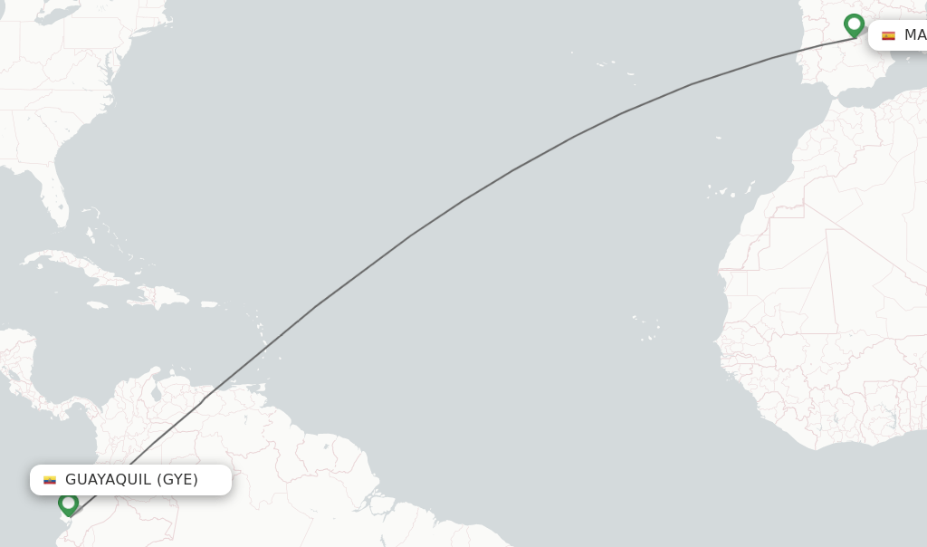 Direct (nonstop) flights from Guayaquil to Madrid schedules