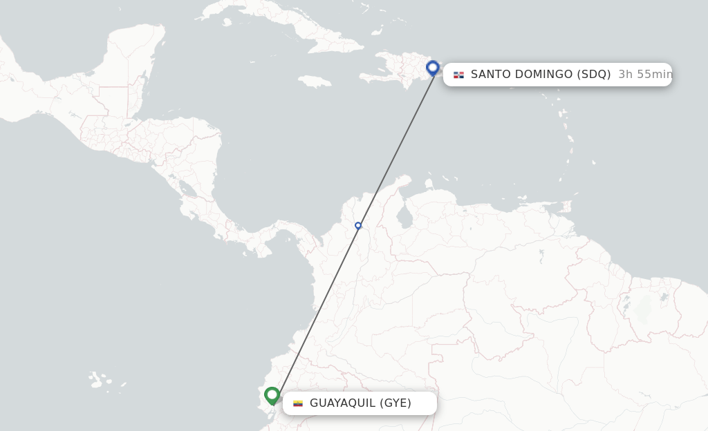 Direct (nonstop) flights from Guayaquil to Santo Domingo schedules