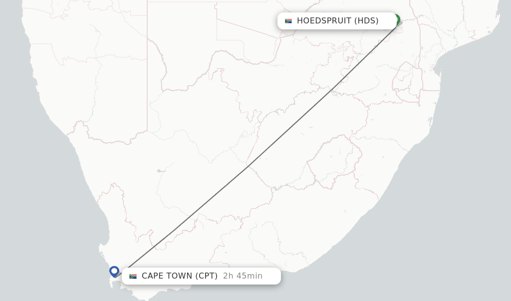 Direct (nonstop) flights from Hoedspruit to Cape Town schedules