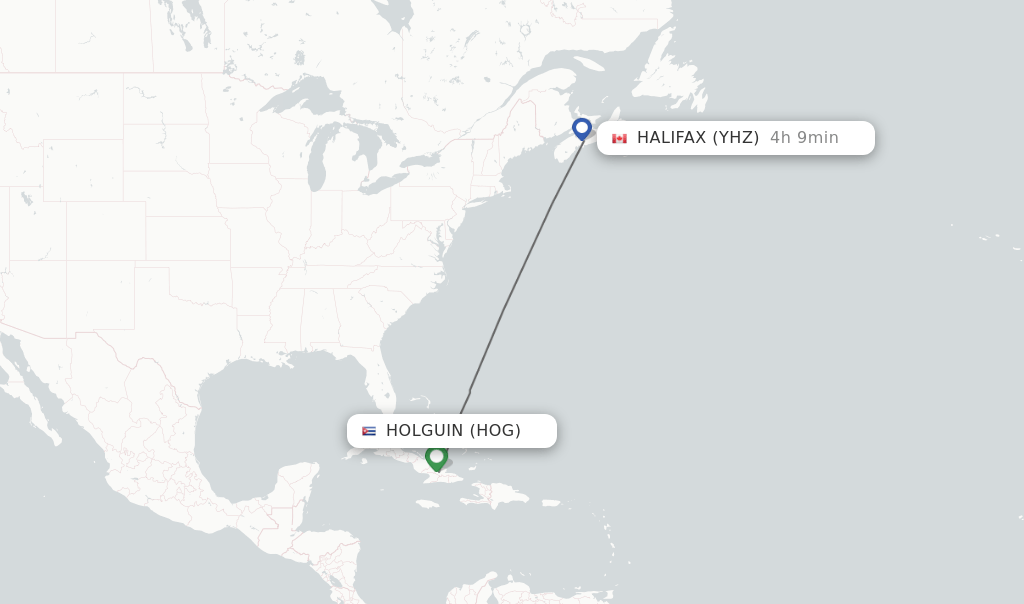 Direct (nonstop) flights from Holguin to Halifax schedules