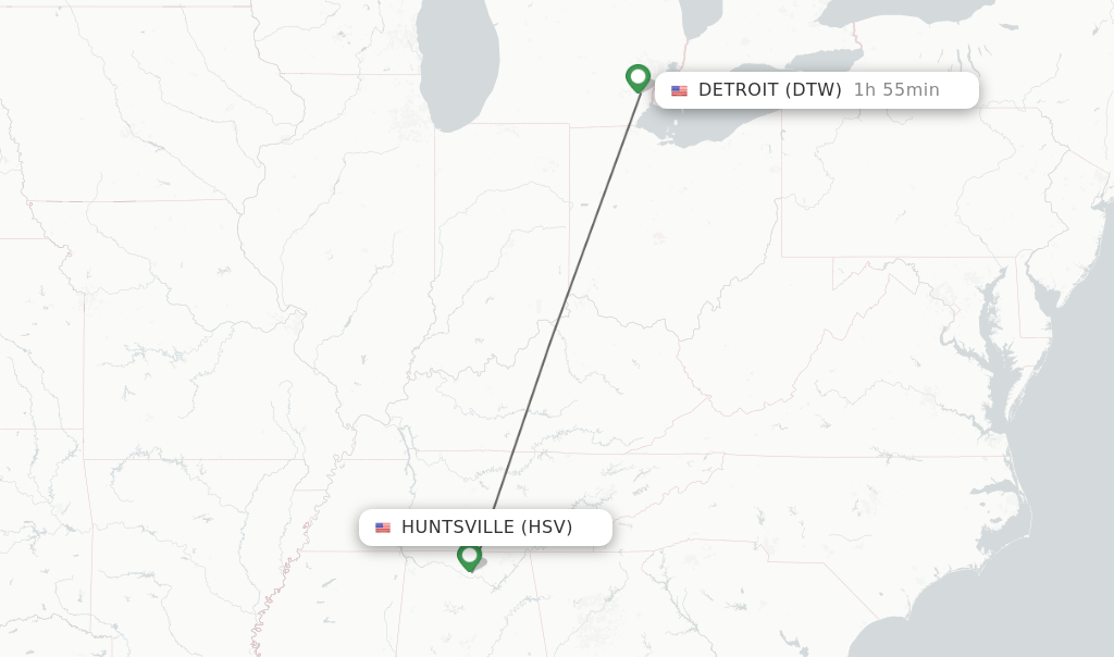 Direct (nonstop) flights from Huntsville to Detroit schedules