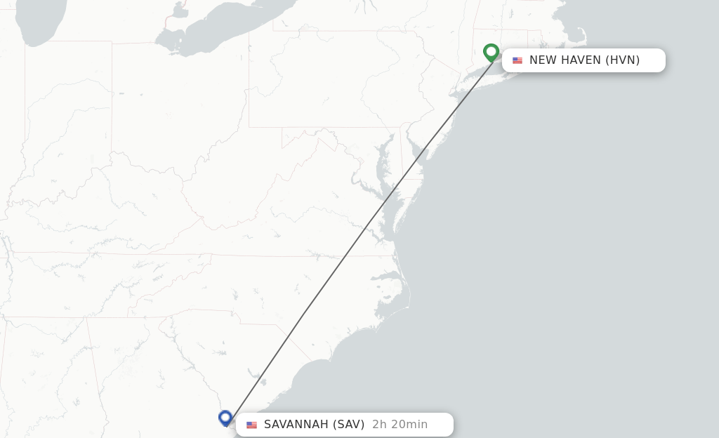 Direct (nonstop) flights from New Haven to Savannah schedules