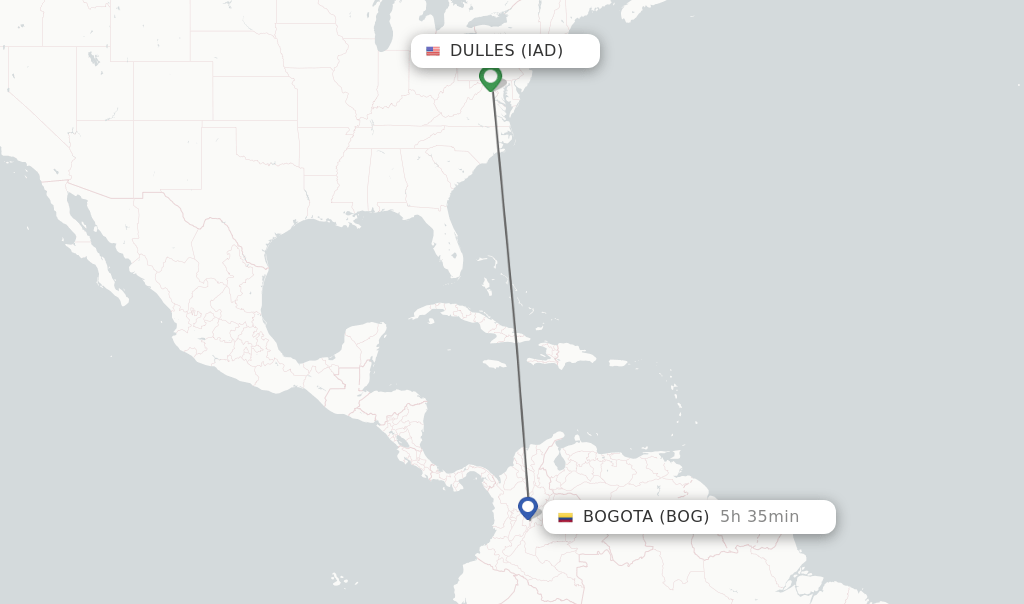 Direct (nonstop) flights from Dulles to Bogota schedules
