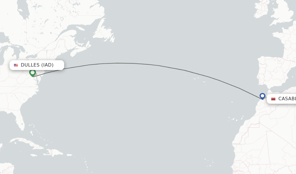 Direct (nonstop) flights from Dulles to Casablanca schedules
