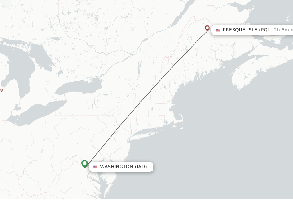 Direct (nonstop) flights from Dulles to Presque Isle schedules