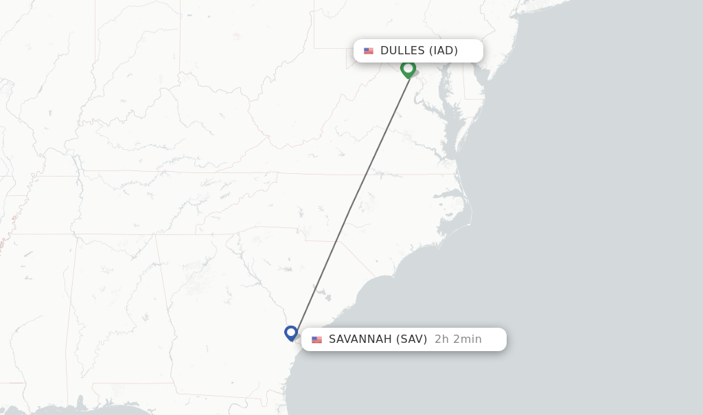 Direct (nonstop) flights from Dulles to Savannah schedules
