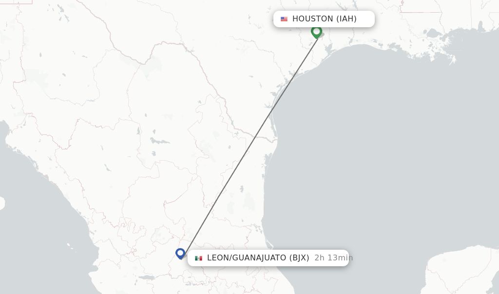 Direct (nonstop) flights from Houston to Leon/Guanajuato schedules