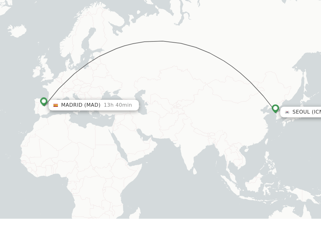Direct (nonstop) flights from Seoul to Madrid schedules