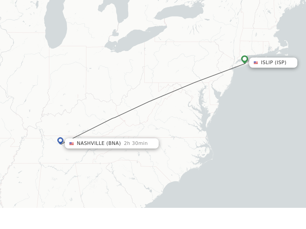 Direct (nonstop) flights from Islip to Nashville schedules