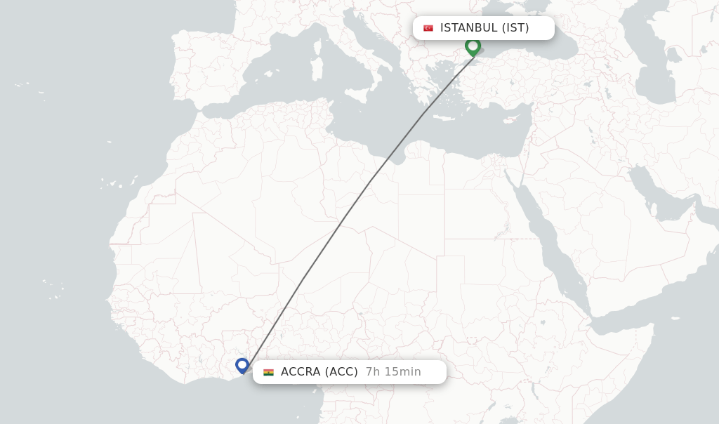 Direct (nonstop) flights from Istanbul to Accra schedules