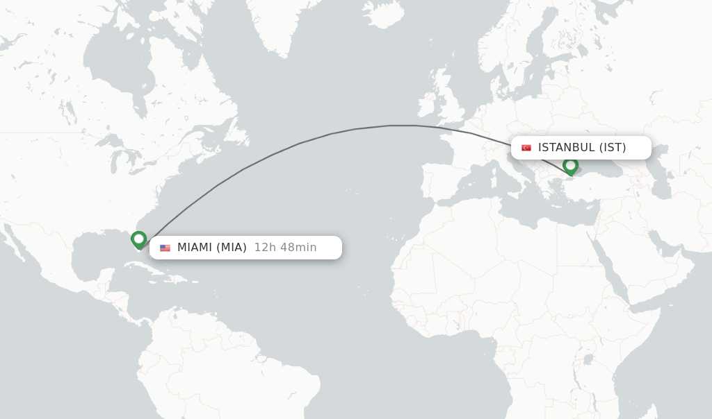Direct (nonstop) flights from Istanbul to Miami schedules