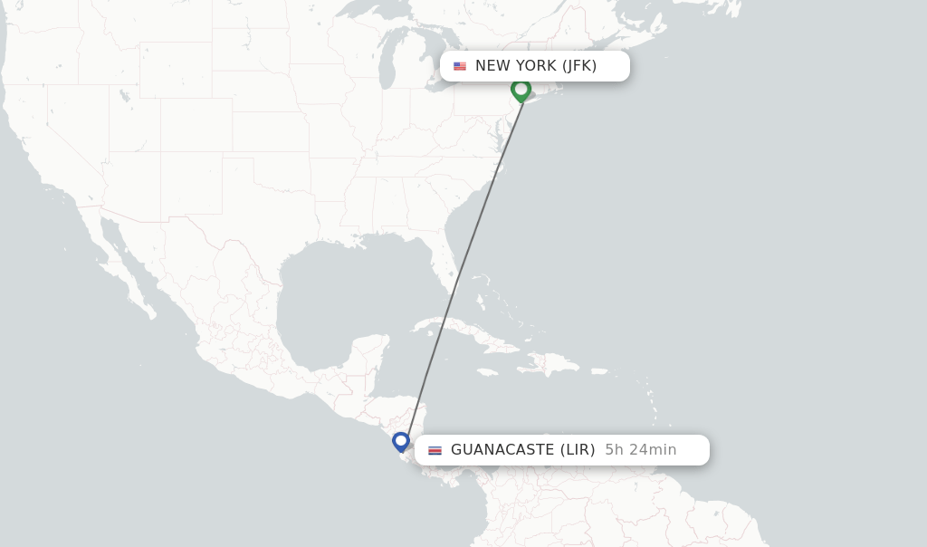 Direct (nonstop) flights from New York to Guanacaste schedules