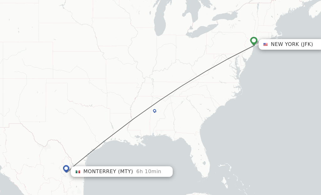 Direct (nonstop) flights from New York to Monterrey schedules